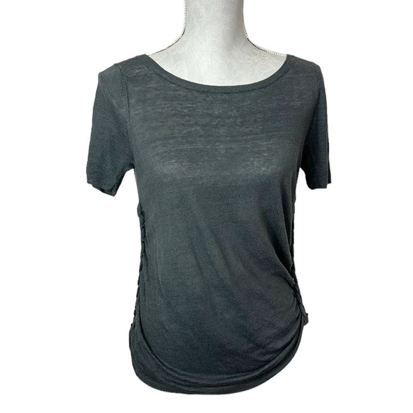 Theory Women's S/M Side Braid Trim Tee Gray Short Sleeve - Picture 1 of 9